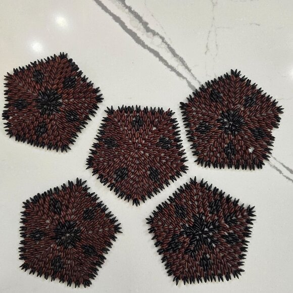 vintage Handcrafted Hawaiian Koa Seed Coasters Set Of 5 - Picture 16 of 16